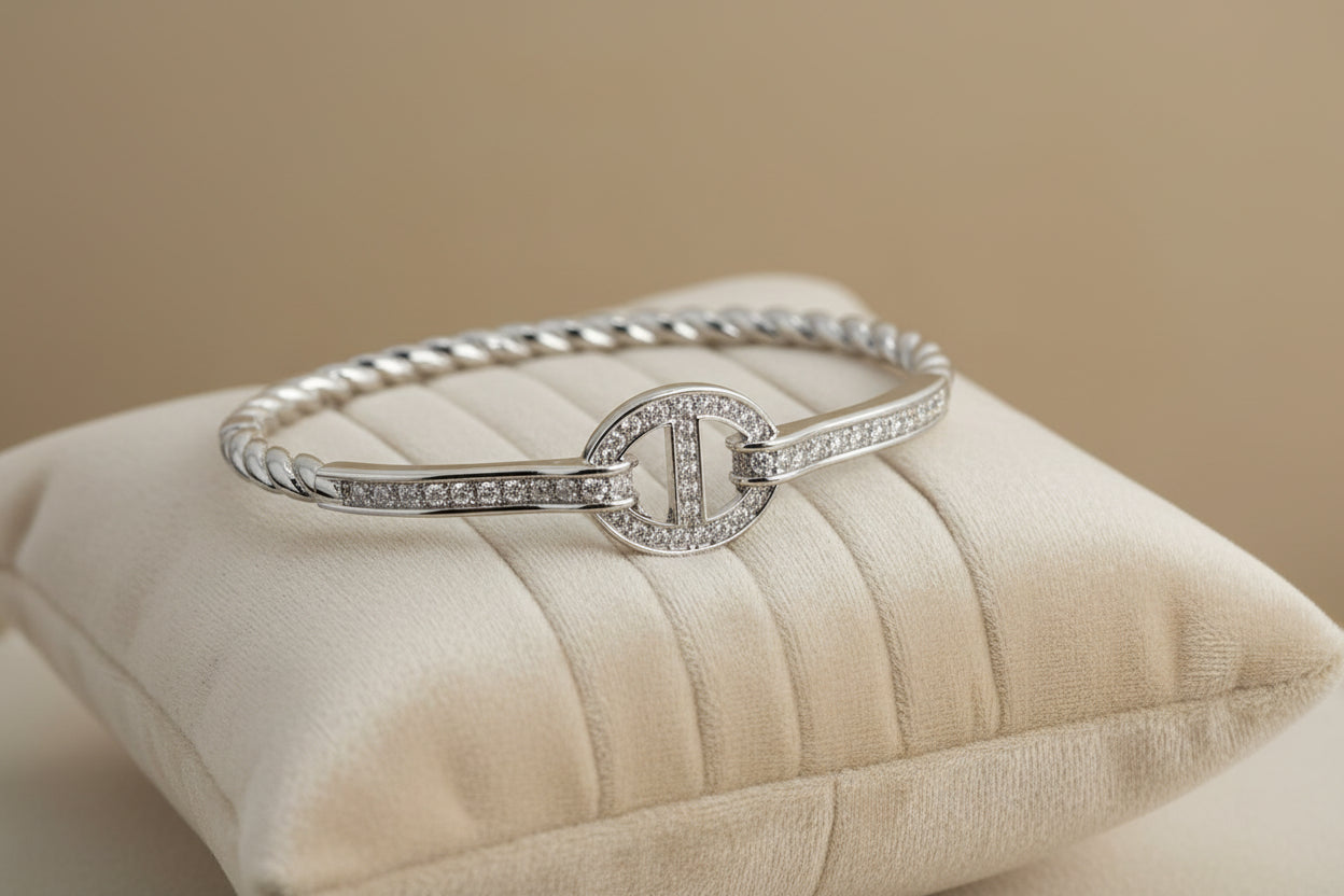 Oval CZ Stone Bangle Bracelet