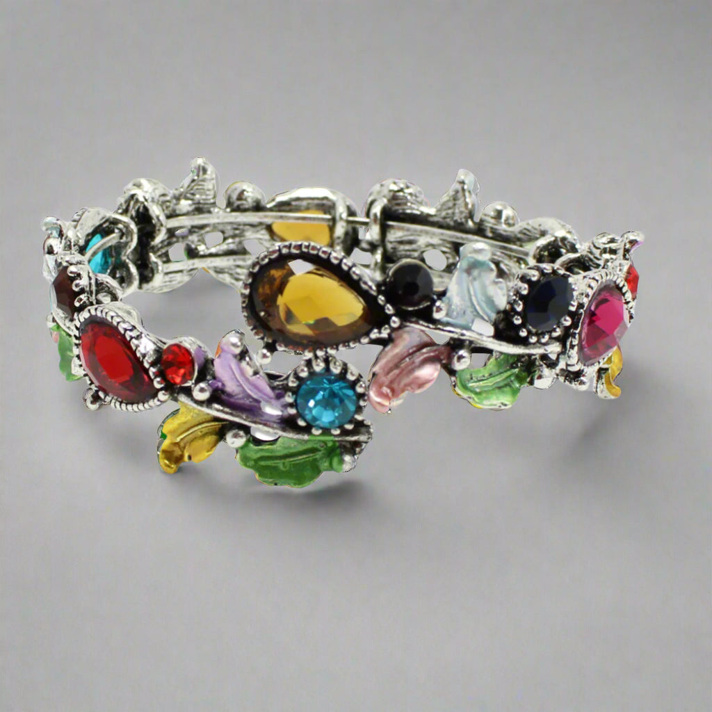 FLORAL STRETCH OPEN BANGLE BRACELET, SILVER