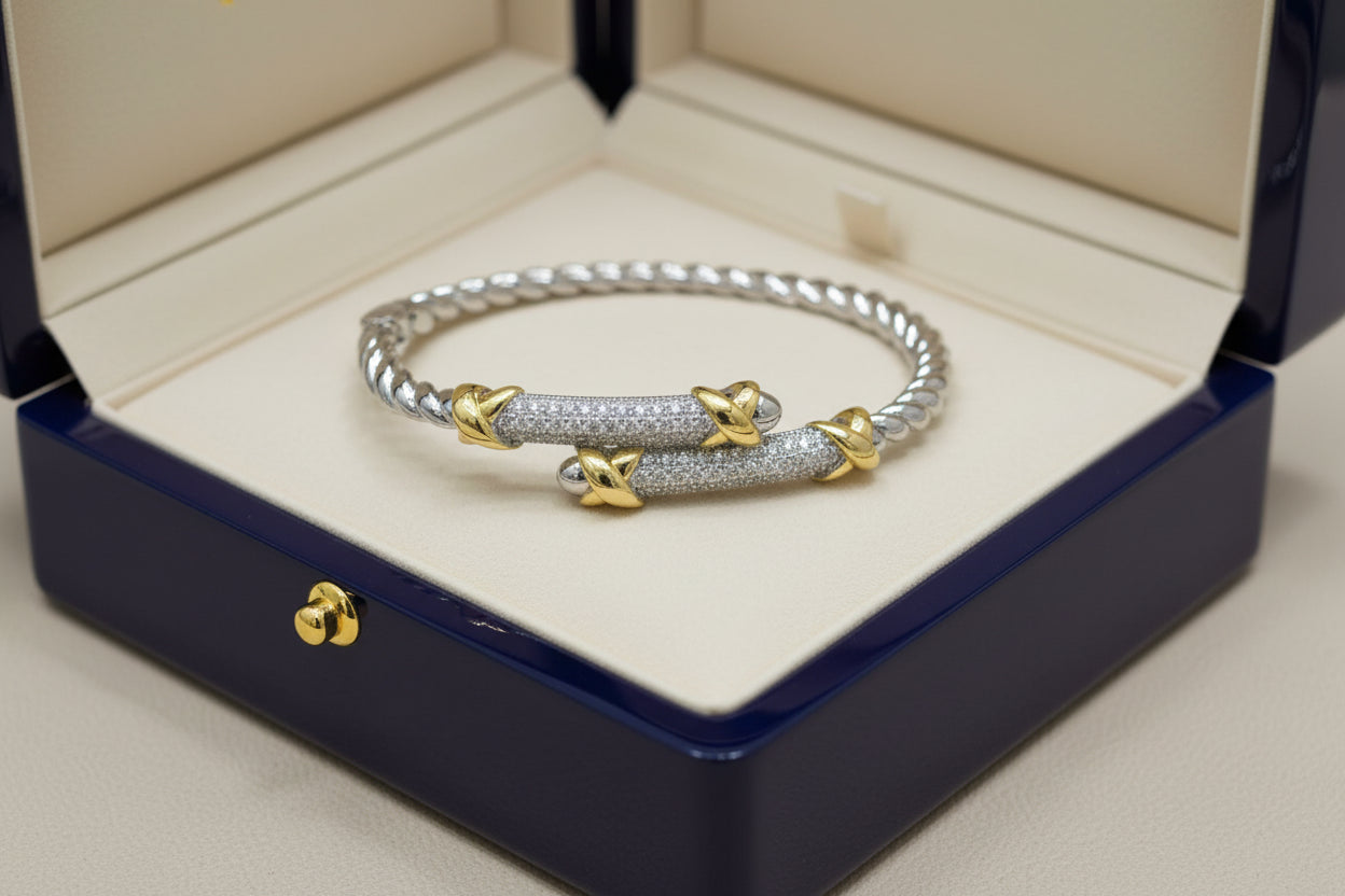 14K Gold Plated Criss Cross Bangle