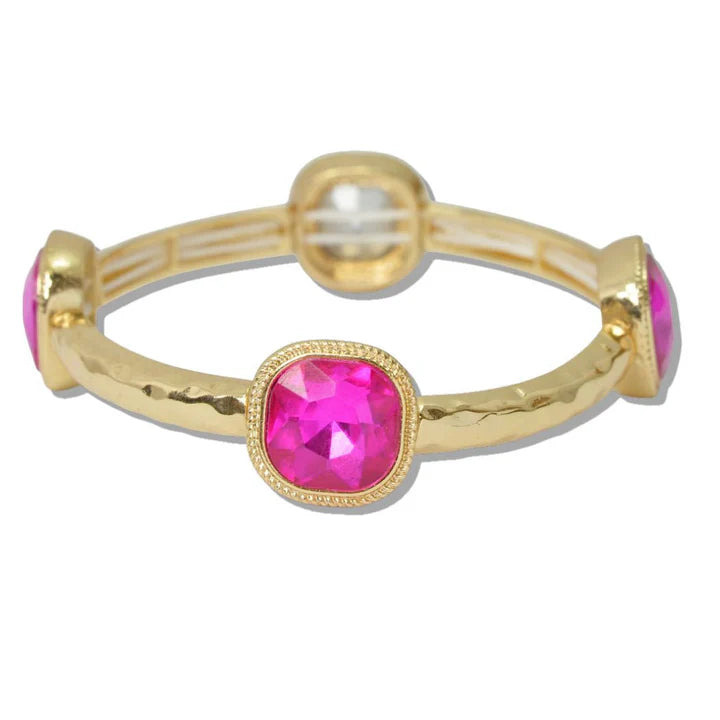Gold Pink Crystal Stone Stretch Bracelet