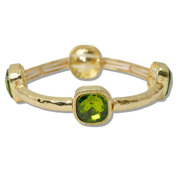 Gold Olive Green Stone Stretch Bracelet