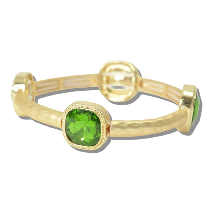 Gold Green Crystal Stone Stretch Bracelet