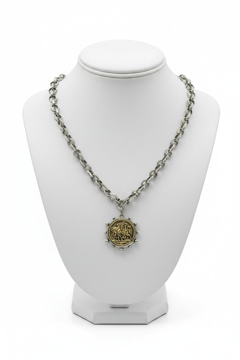Engraved Horse Coin Pendant Necklace