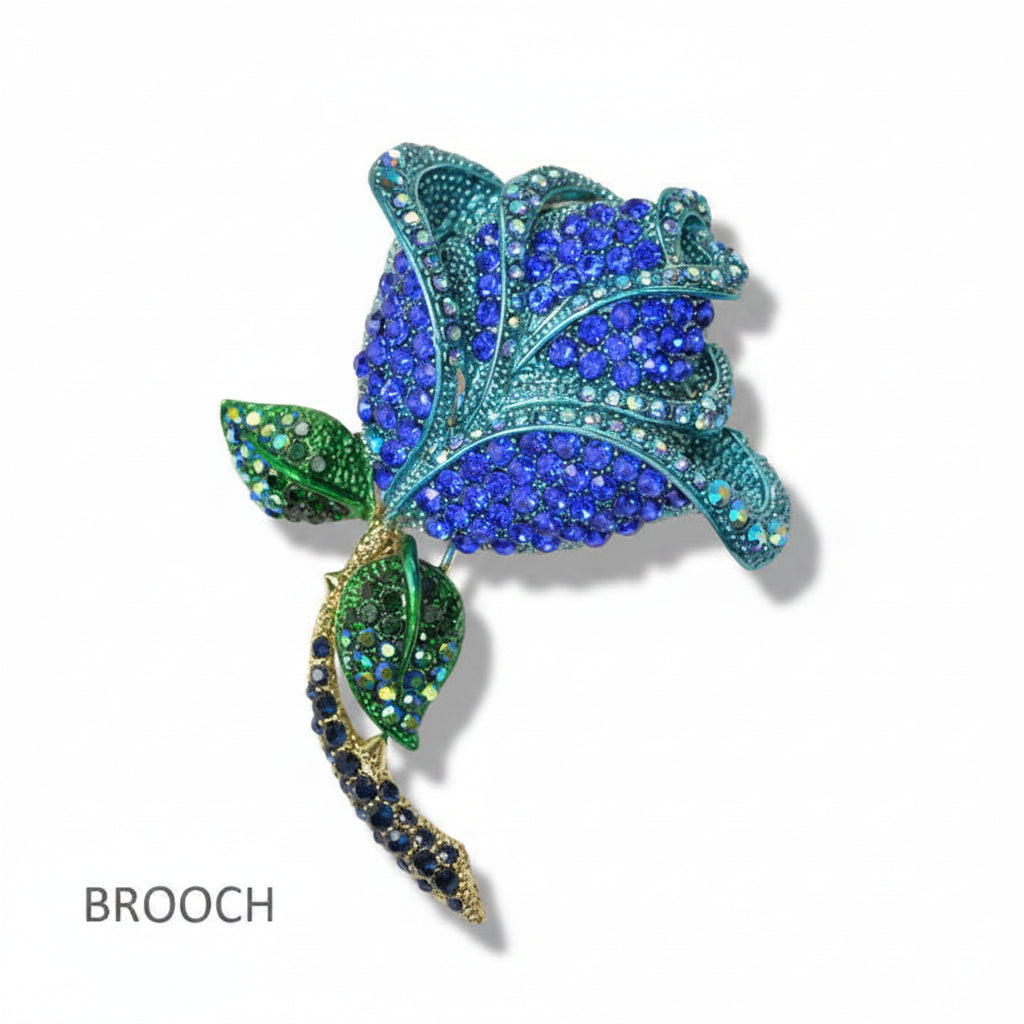 Blue Rose Crystal Brooch