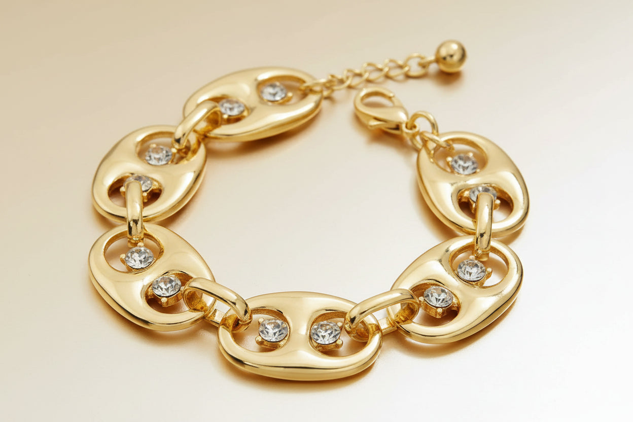 Crystal Link Motif Bracelet, Gold