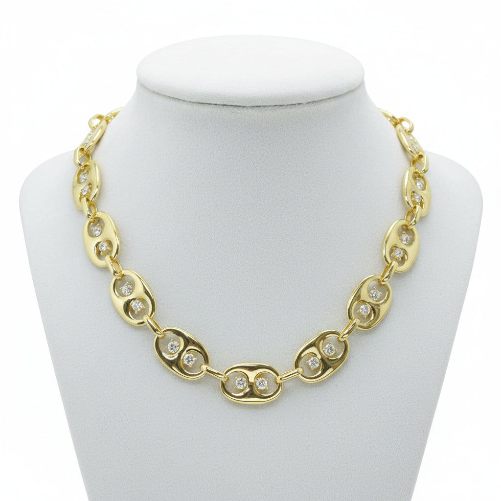Crystal Link Motif Chain Necklace, Gold