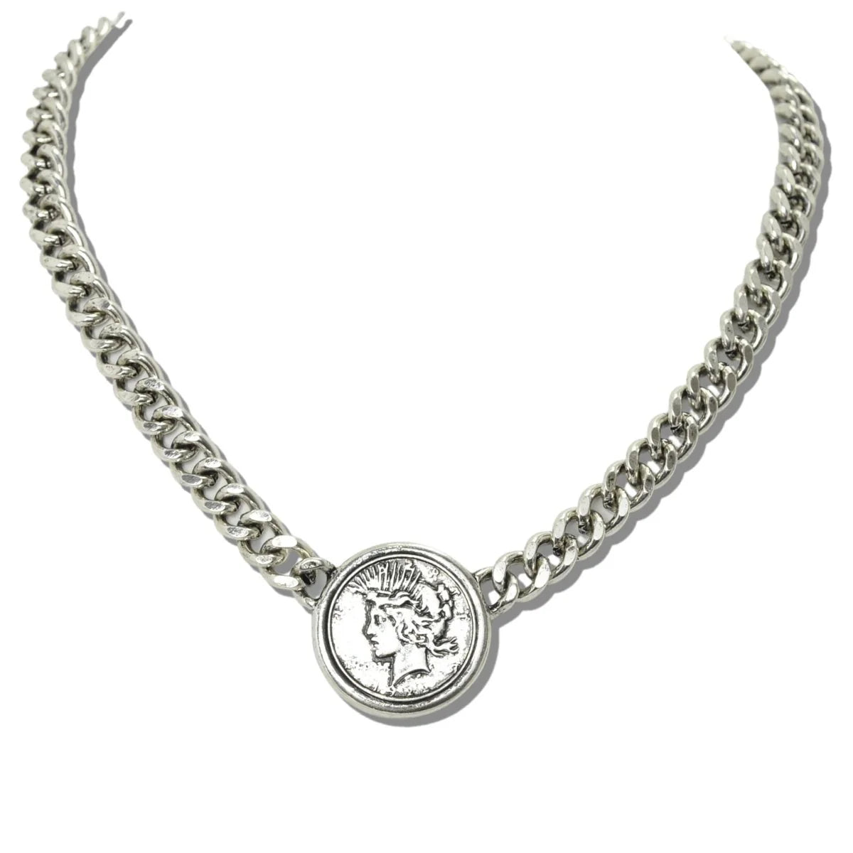 Thick Chain Quarter Coin Necklace