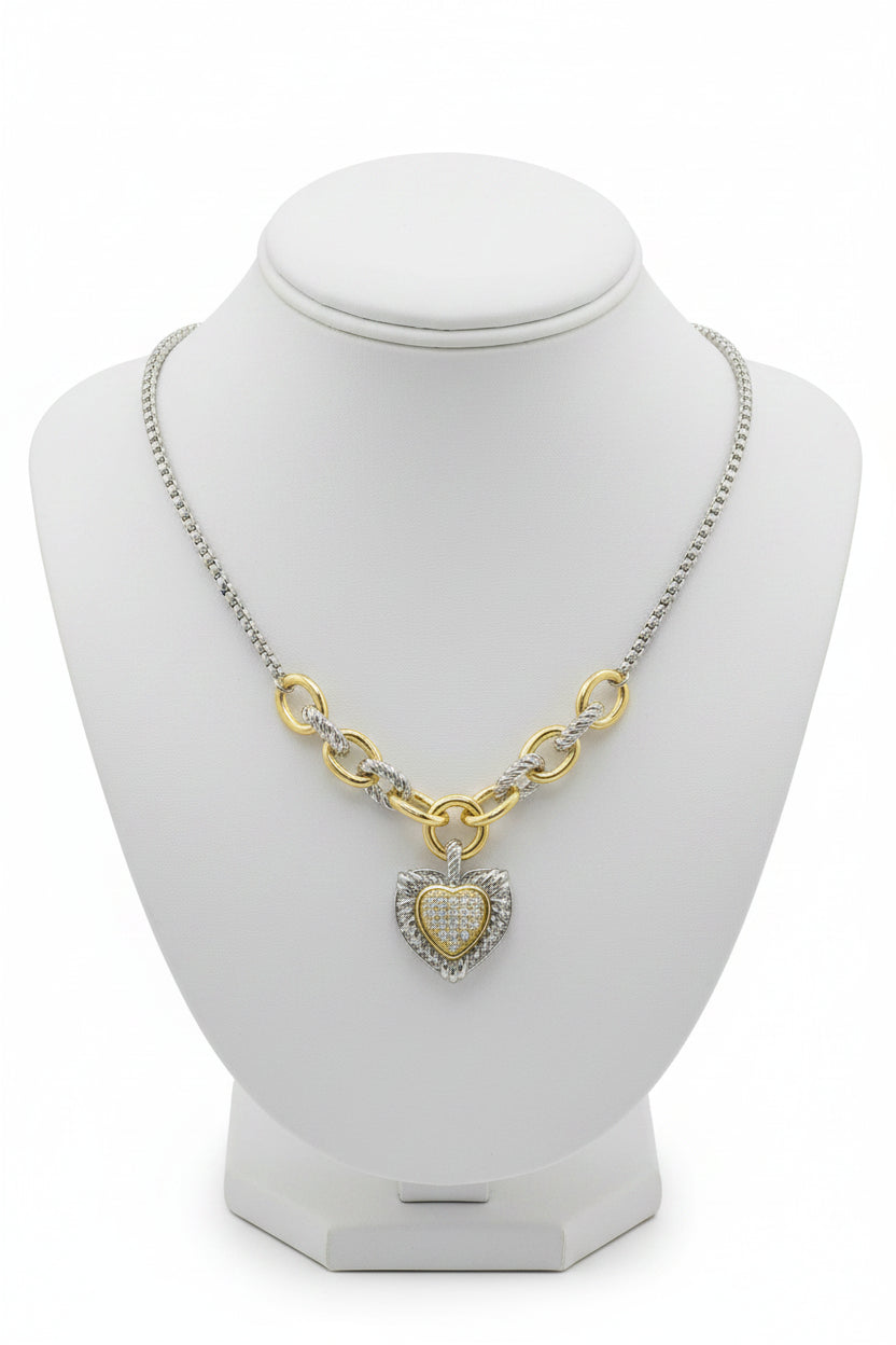 14K Gold-Plated Two Tone Heart Pendant Necklace