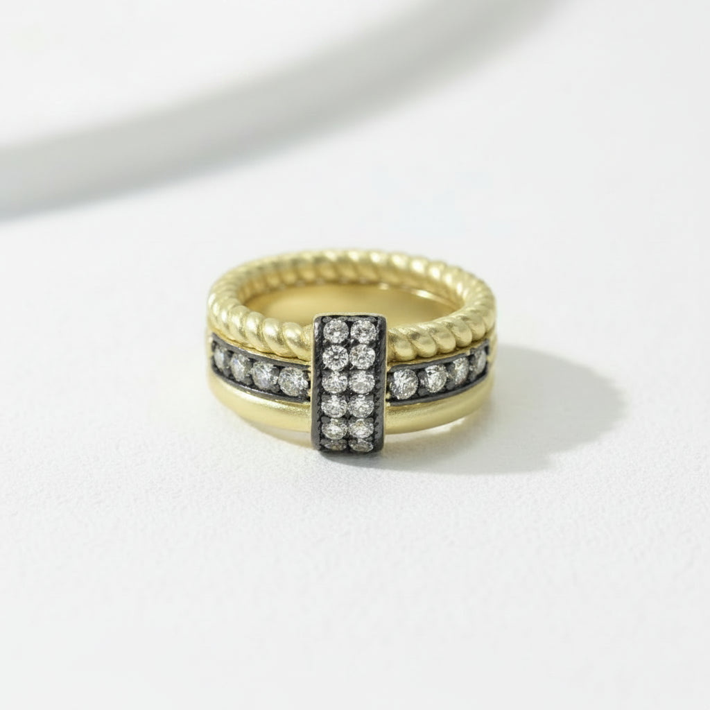 14K Gold Plated Pave' CZ Stone Bar Ring