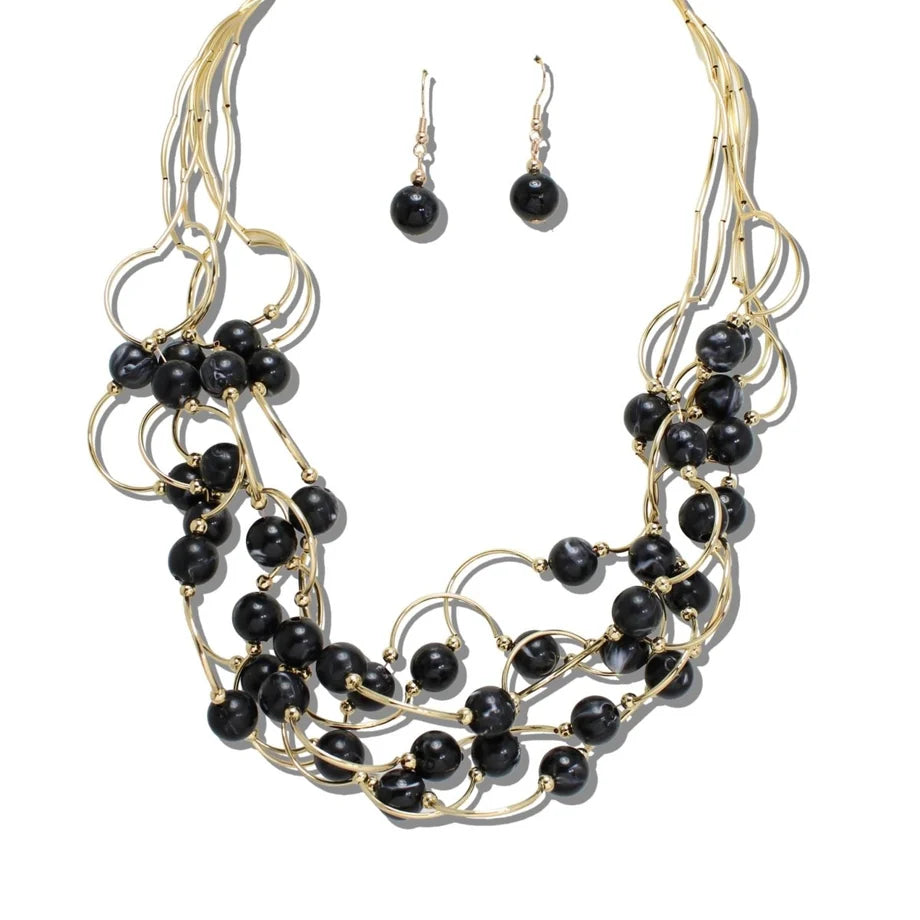 Black Beaded Intertwined Beaded Statement Necklace