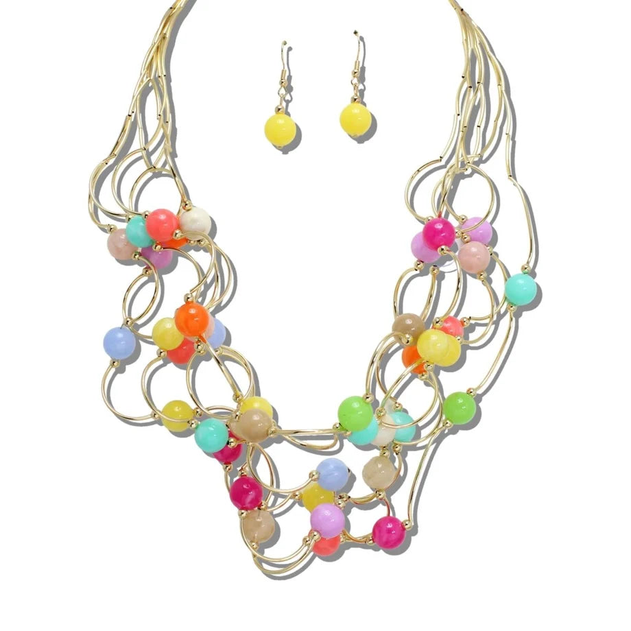 Beaded Intertwined Metallic Statement Necklace