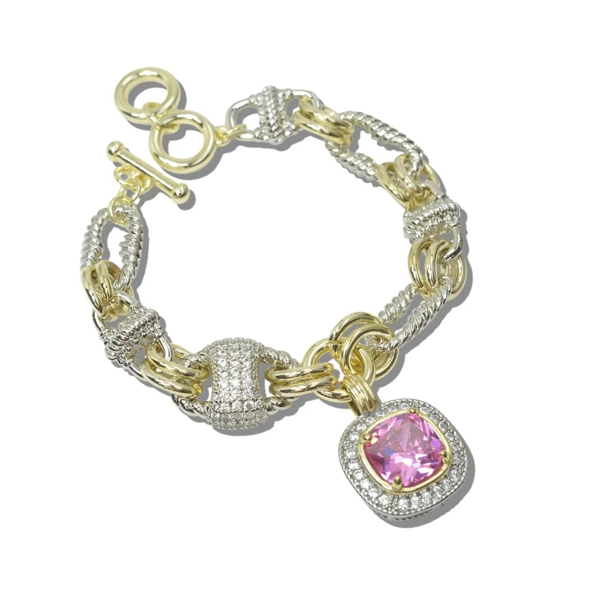 14K Gold Plated Pink CZ Halo Pendant Necklace