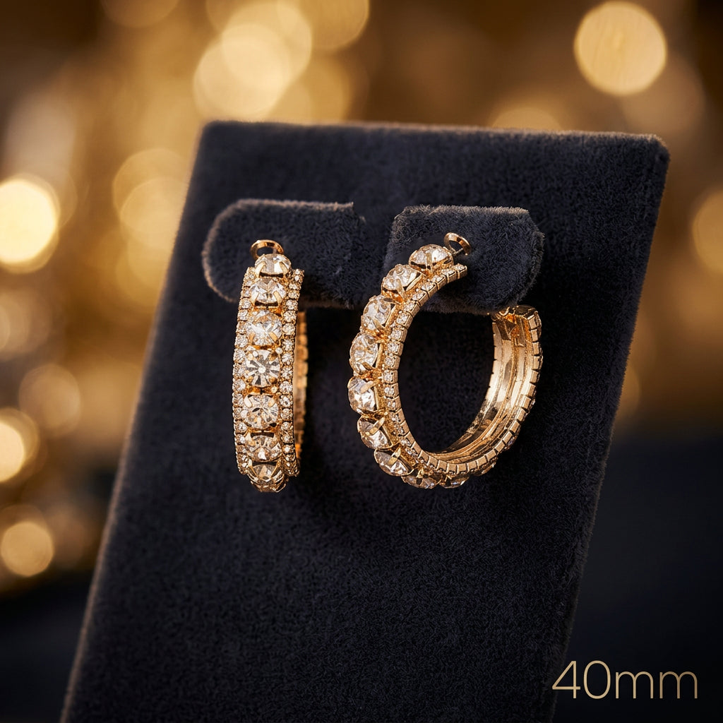 Sparkling Gold Clear Rhinestone Earrings