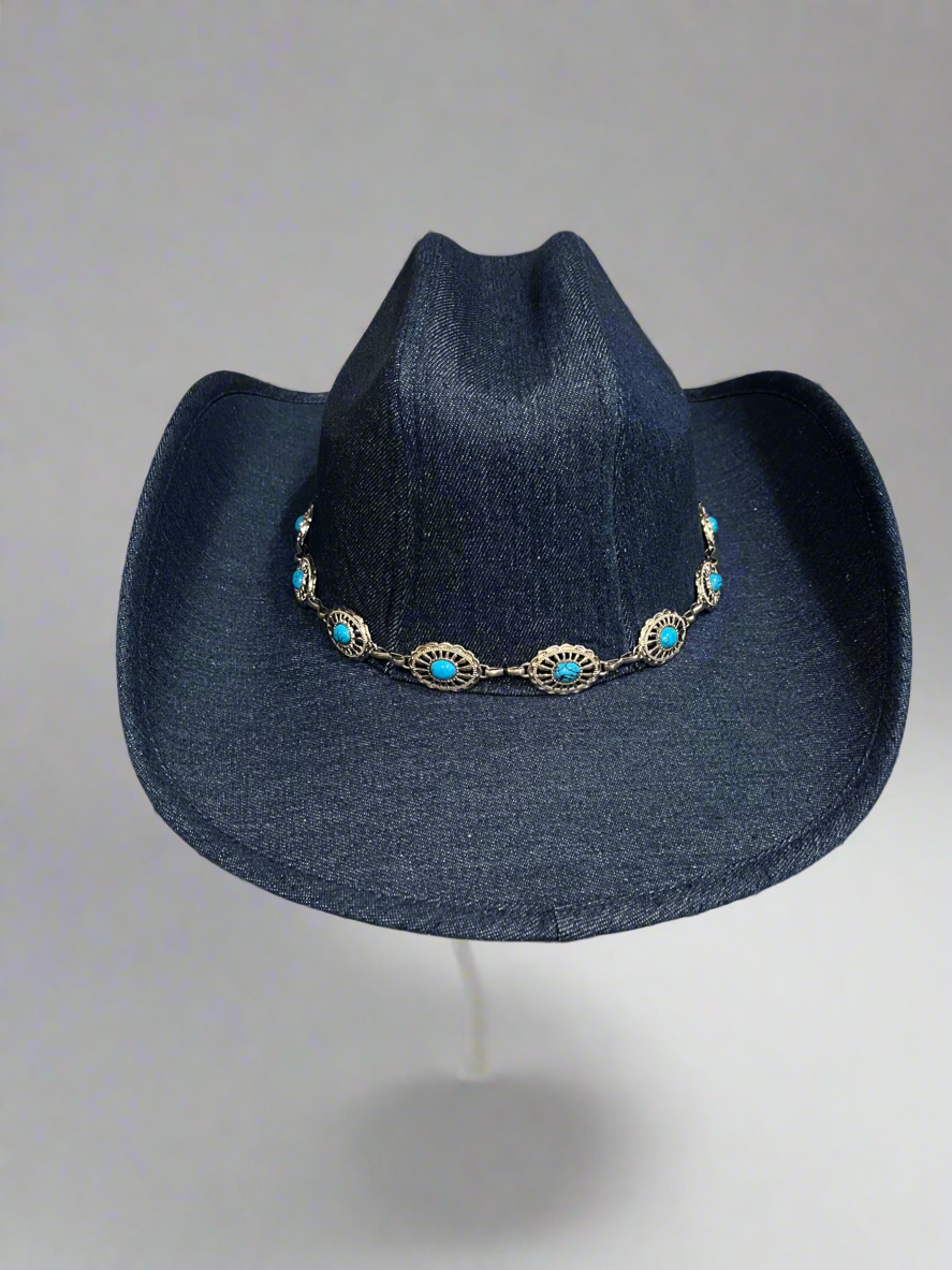 Denim Cowgirl Hat with Band