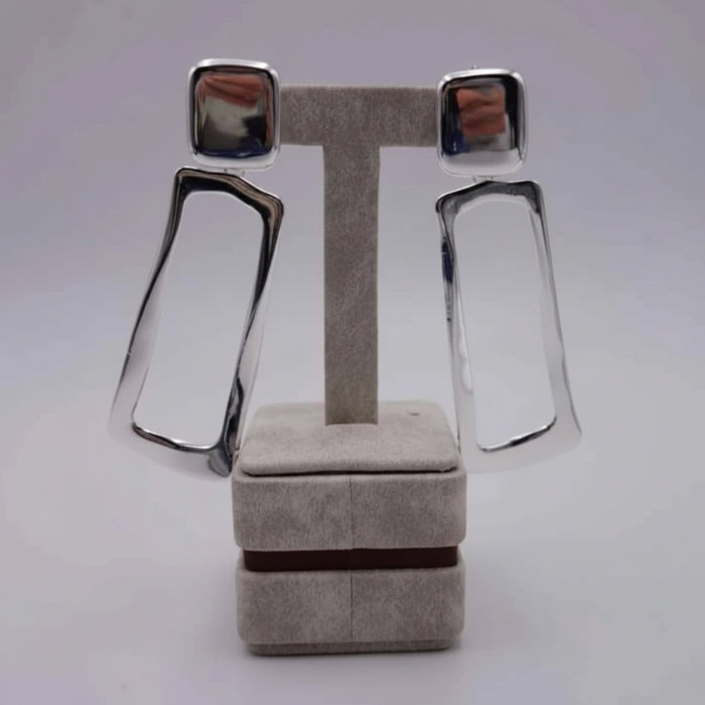 Silver Rectangle Clip On Earrings