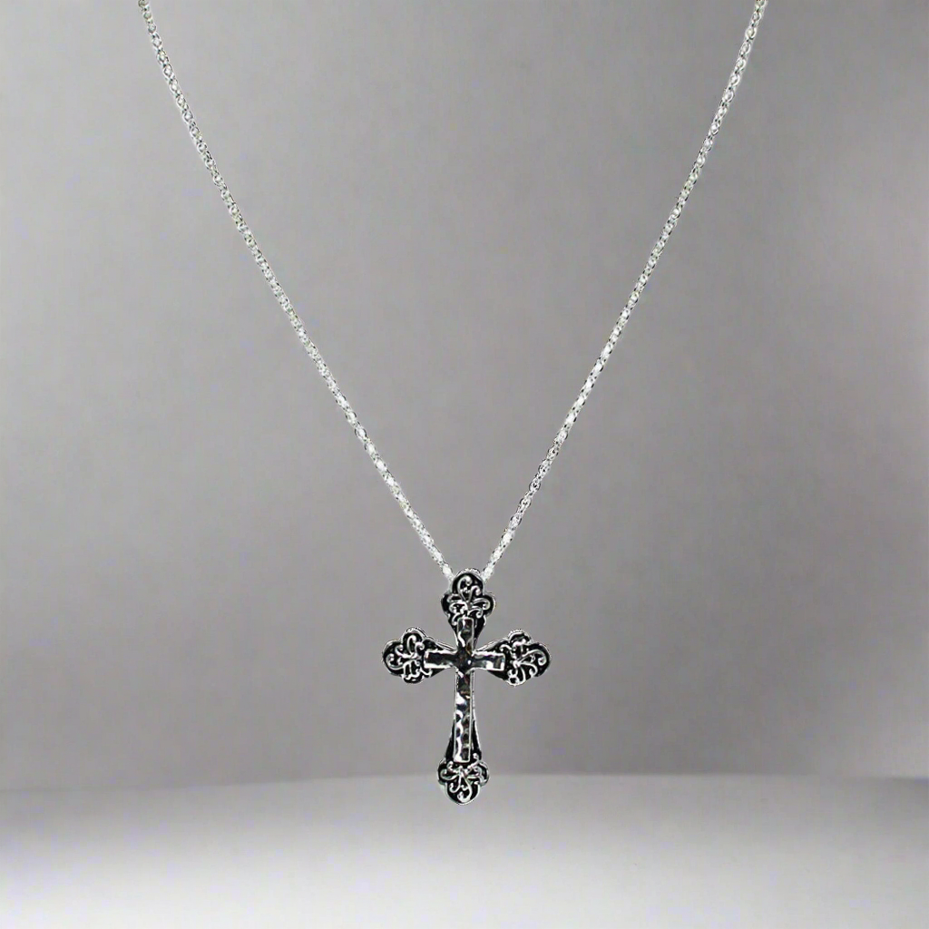 Cross Necklace, Antique Silver