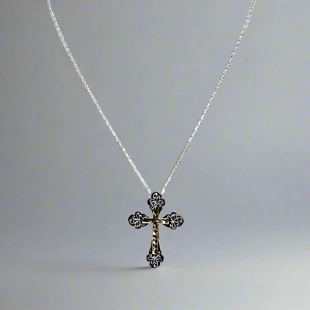 Cross Necklace, Antique Two Tone