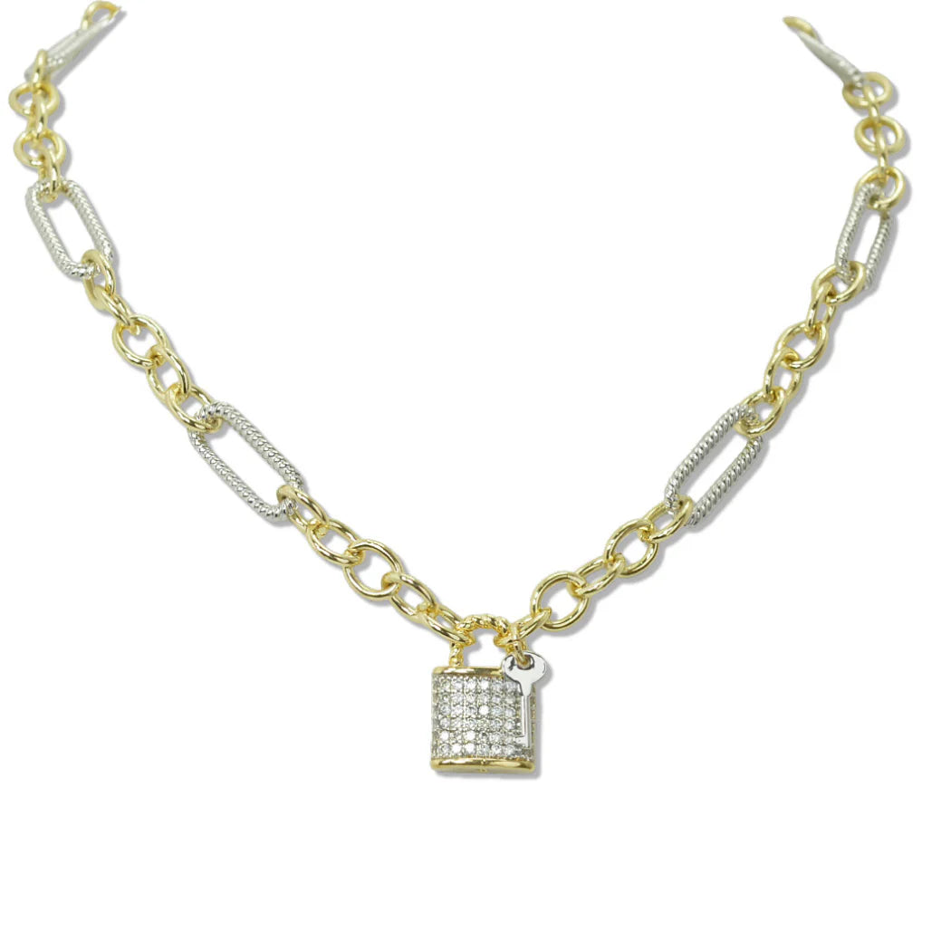 14K Gold Plated Lock Charm Necklace