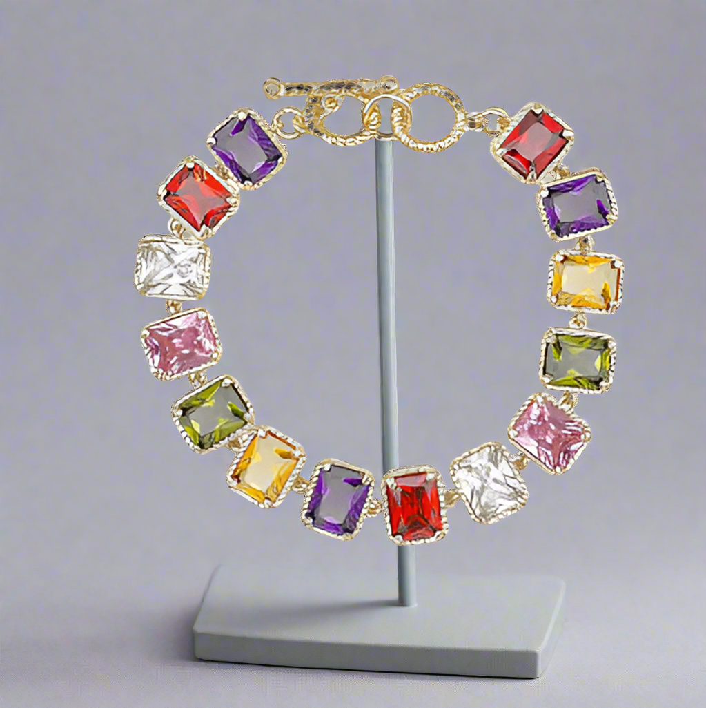 14K GOLD PLATED RECTANGLE CUBIC ZIRCONIA TOGGLE Bracelet, Multifunctional