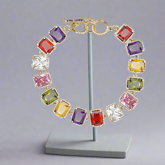 14K GOLD PLATED RECTANGLE CUBIC ZIRCONIA TOGGLE Bracelet, Multifunctional