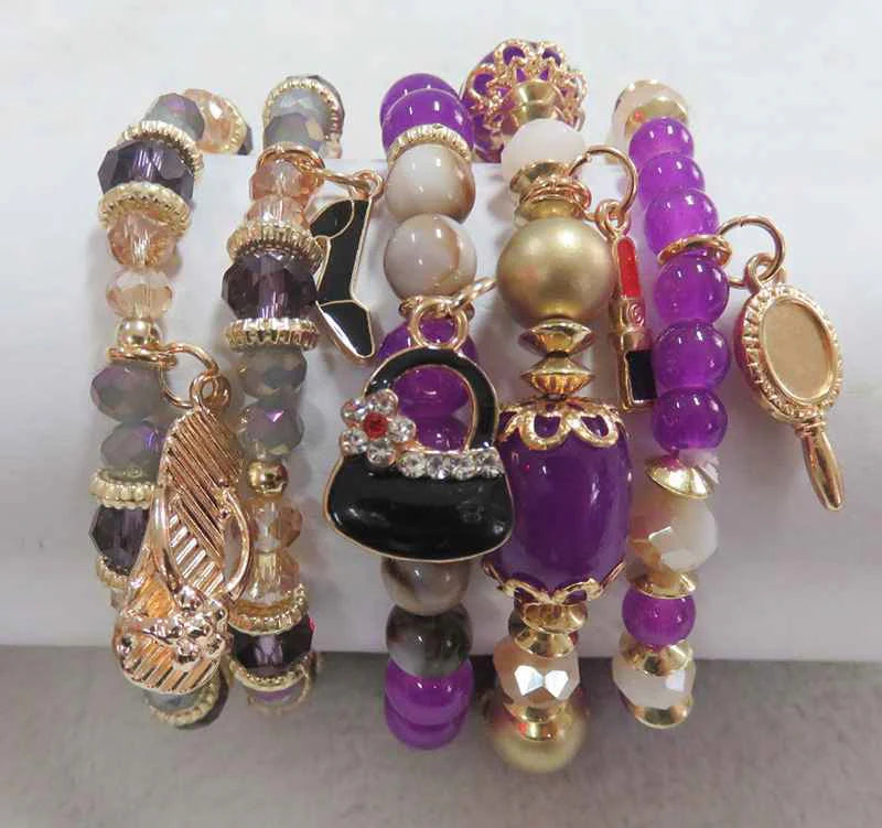 Charm Stretch Bracelet, Purple