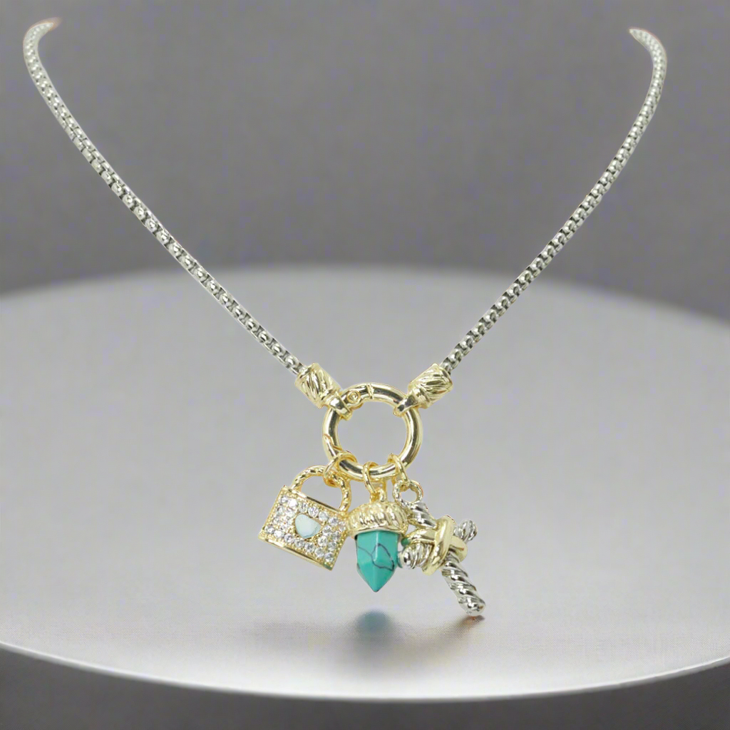 CROSS LOCK TURQUOISE CHARM NECKLACE