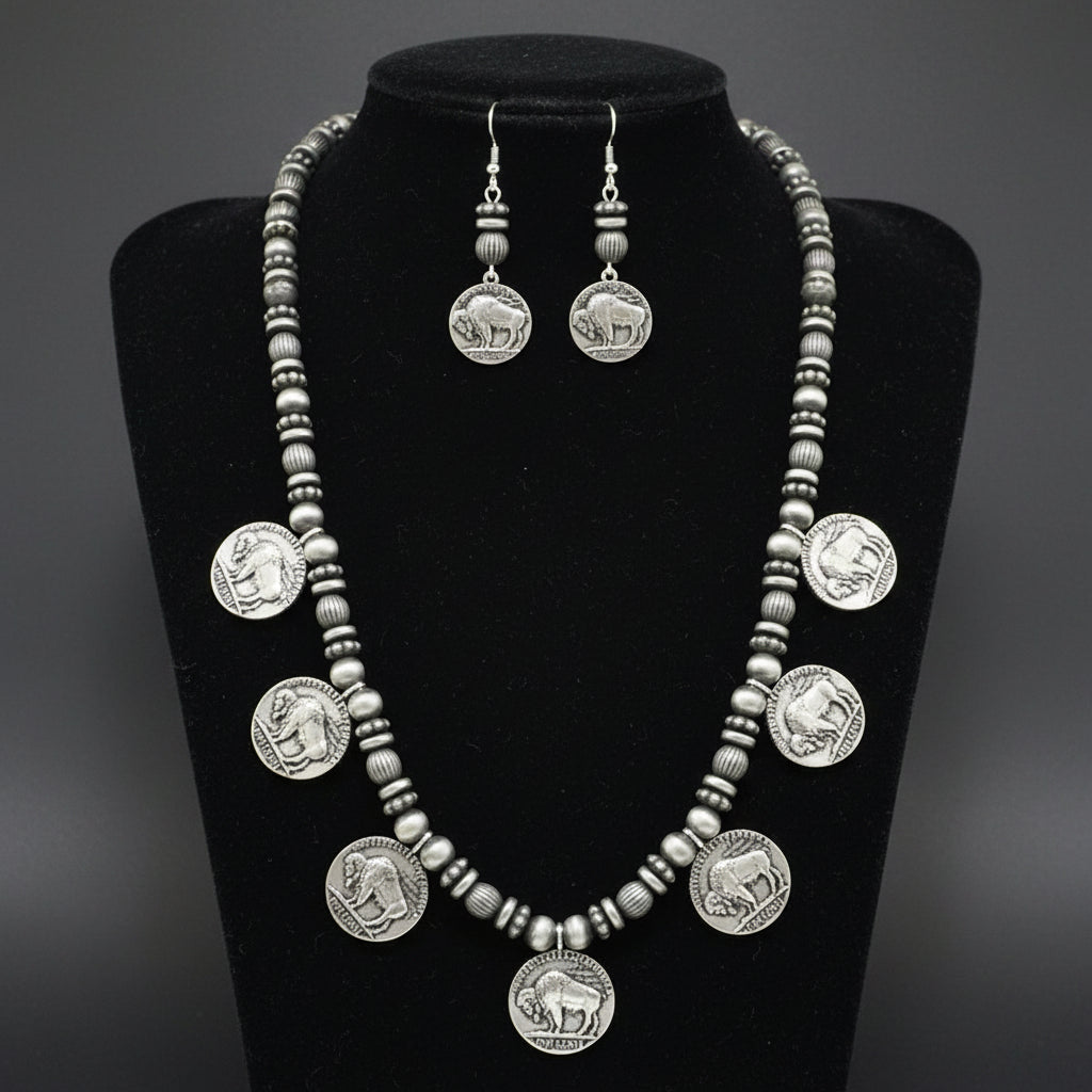 Bull Coin Beaded Long Necklace