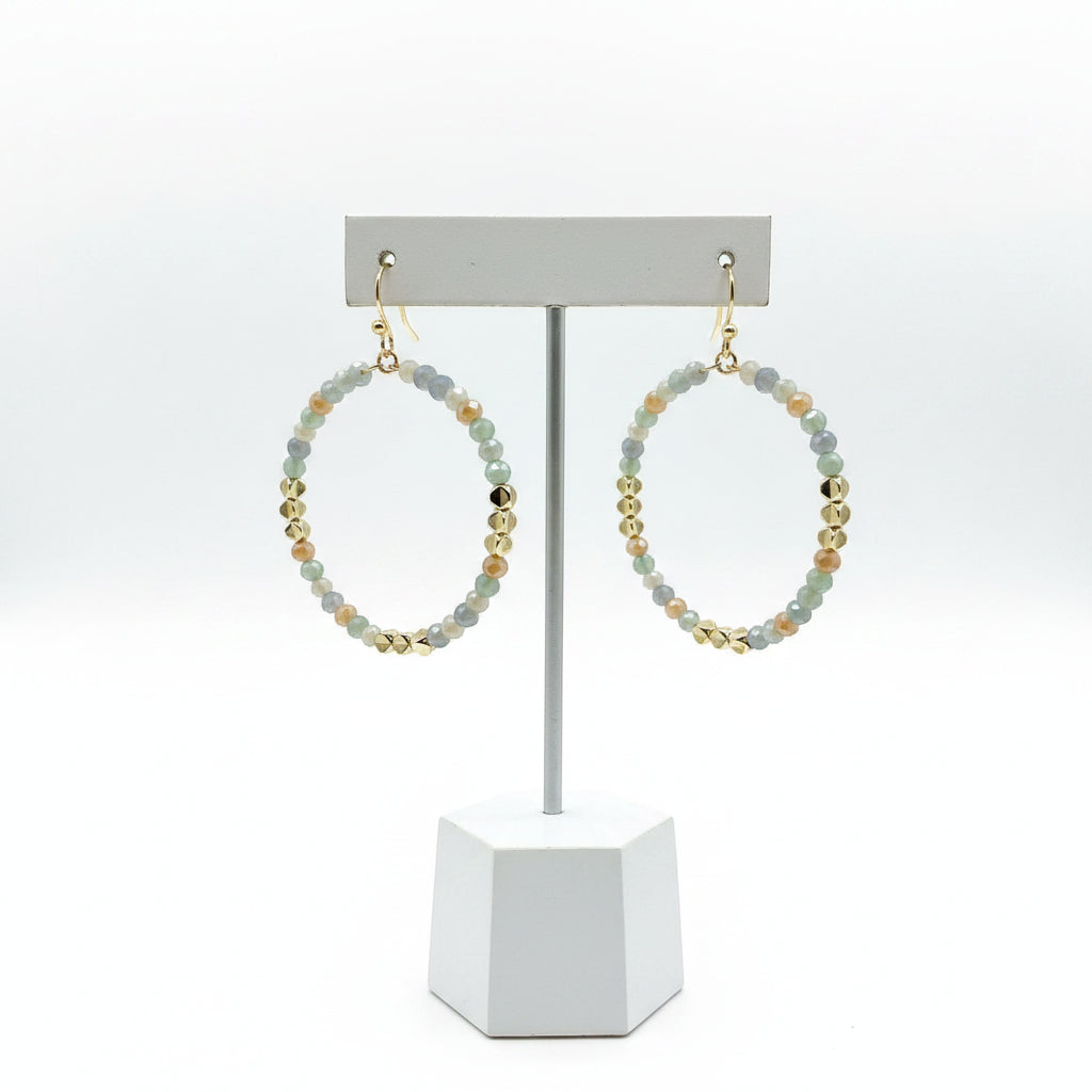 Elegant Beaded Crystal Hoops, Mint
