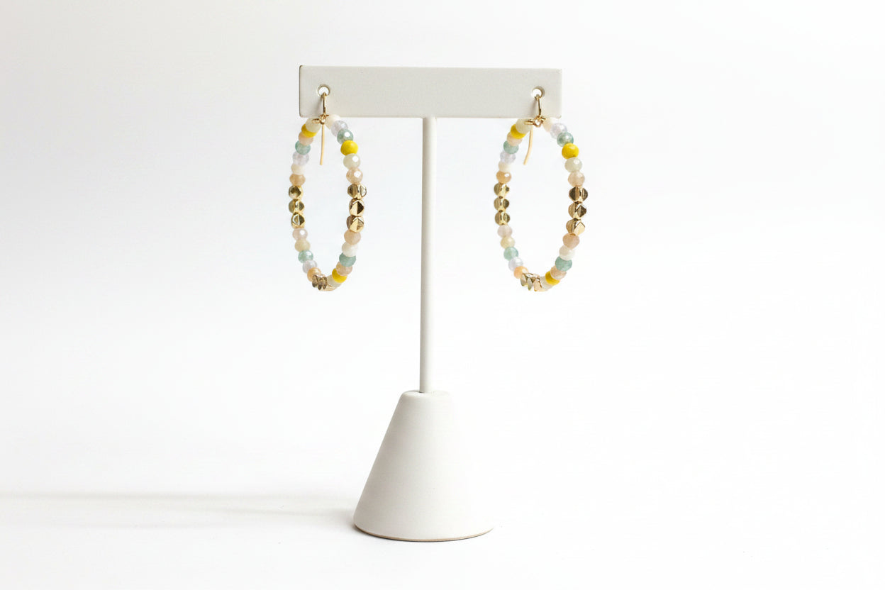 Elegant Beaded Crystal Hoop Earrings, Yellow