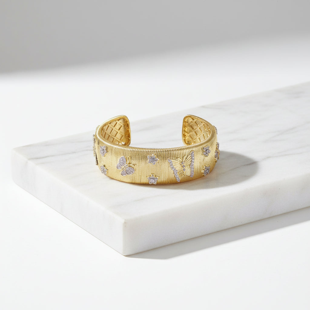 Two-Tone Butterfly Bracelet Cuff Bangle