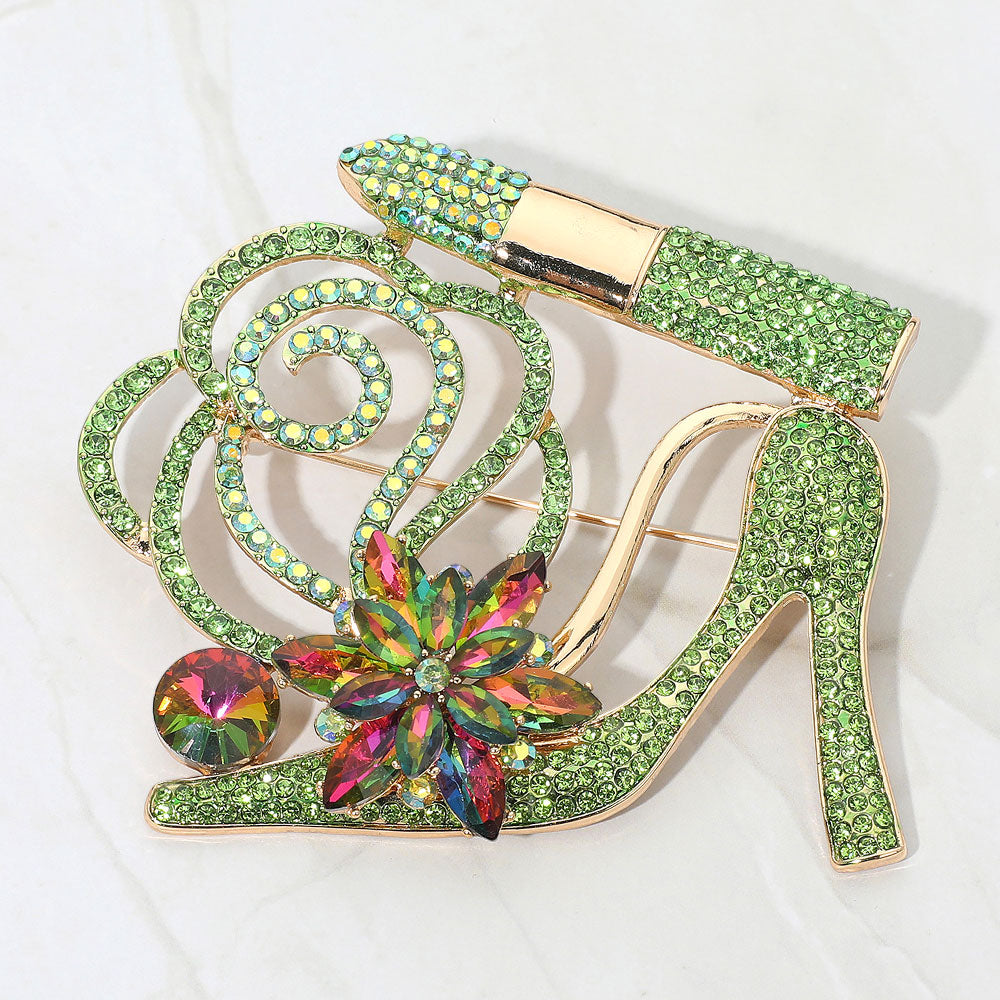 HIGH HEEL LIPSTICK FLOWER BROOCH LIGHT GREEN