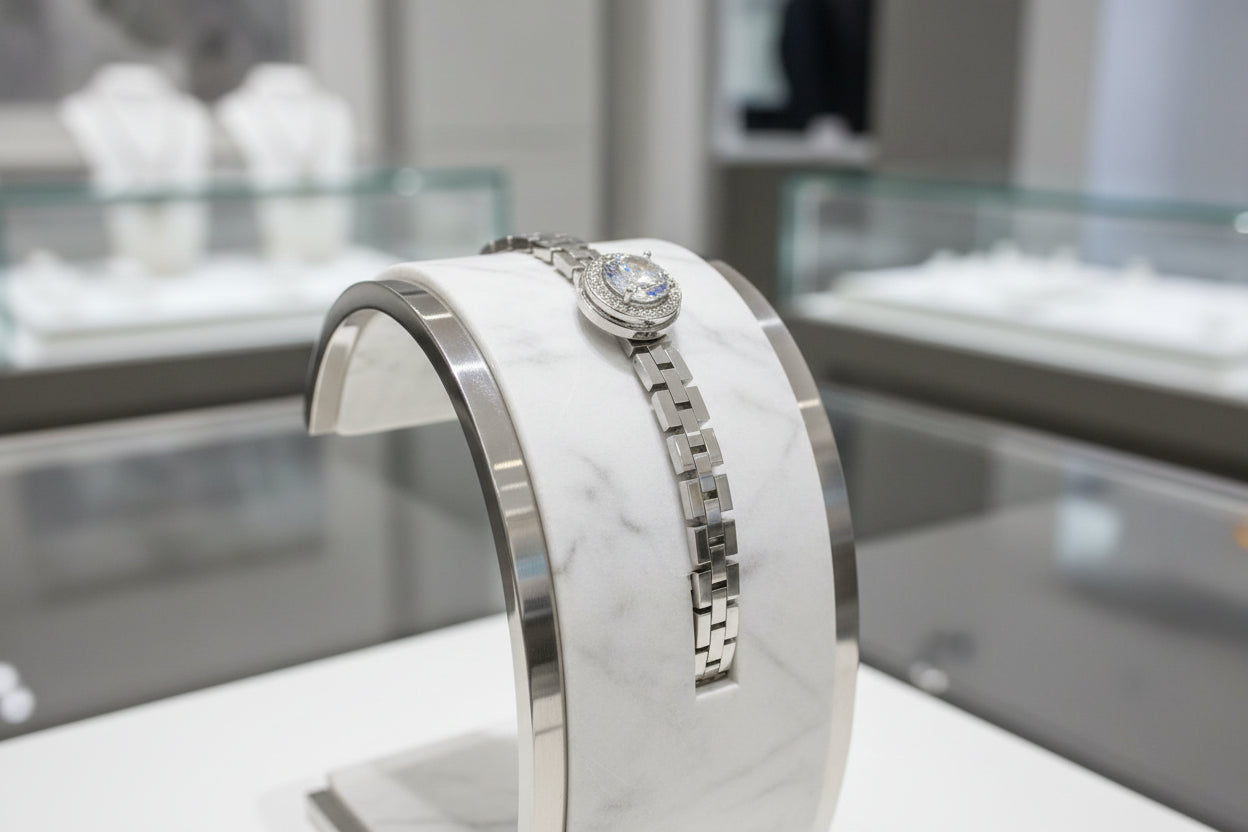 Stainless Steel Circle CZ Stone Bracelet