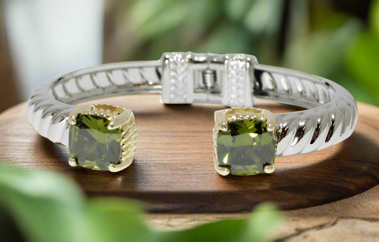 Cubic Zirconia Hinged Cuff
Bracelet - Olive