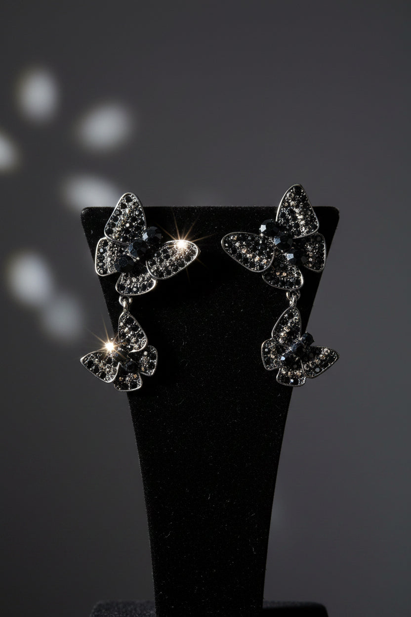 Black Gemstone Butterfly Earrings