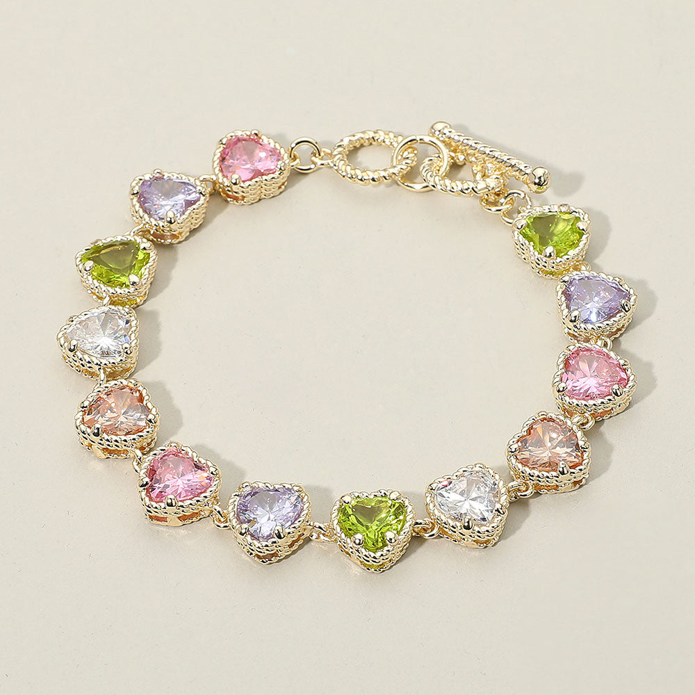 Heart Cubic Zirconia Stone Toggle Bracelet, Multi