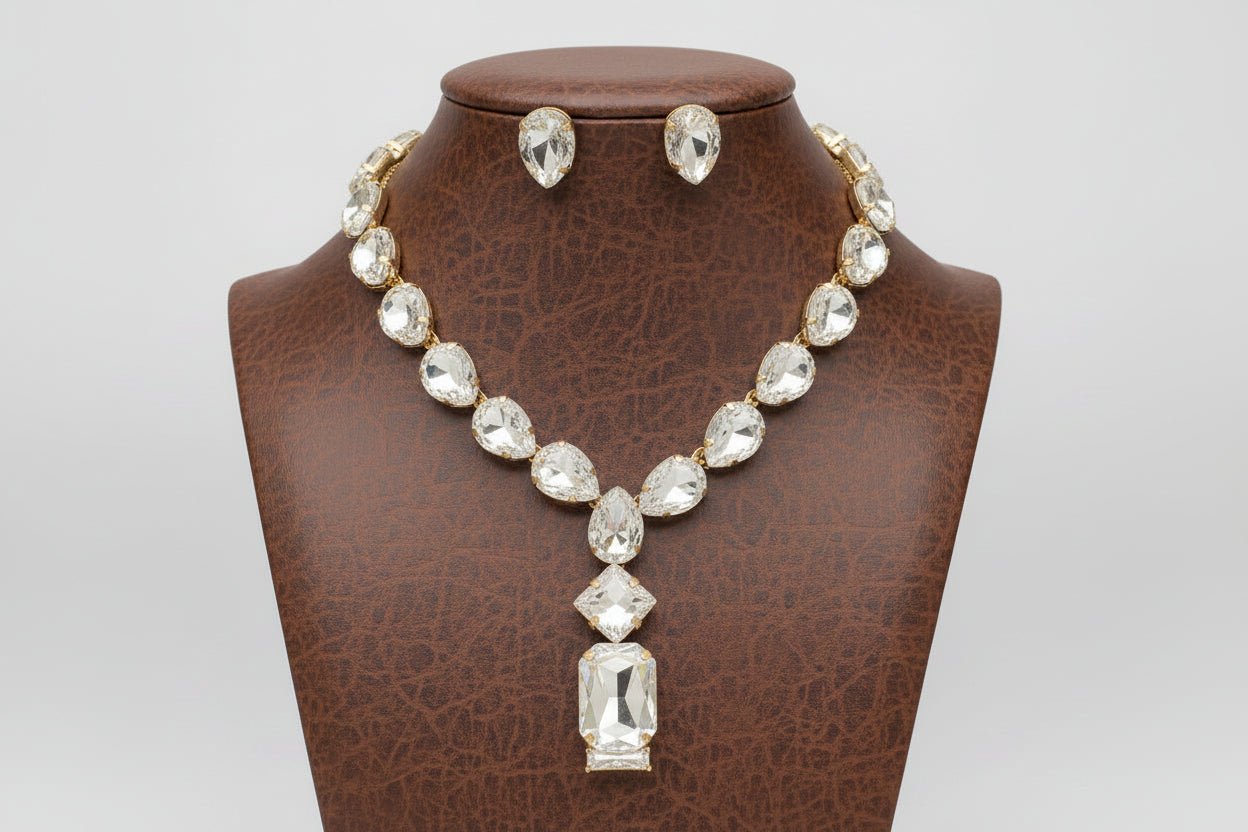 Tear Drop Pendant Necklace, Gold/Clear