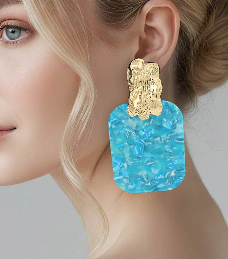 Summer Bold Style Earrings, Aqua/Gold