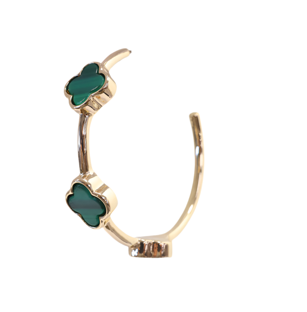 Green/Gold Clover Hoop Earrings