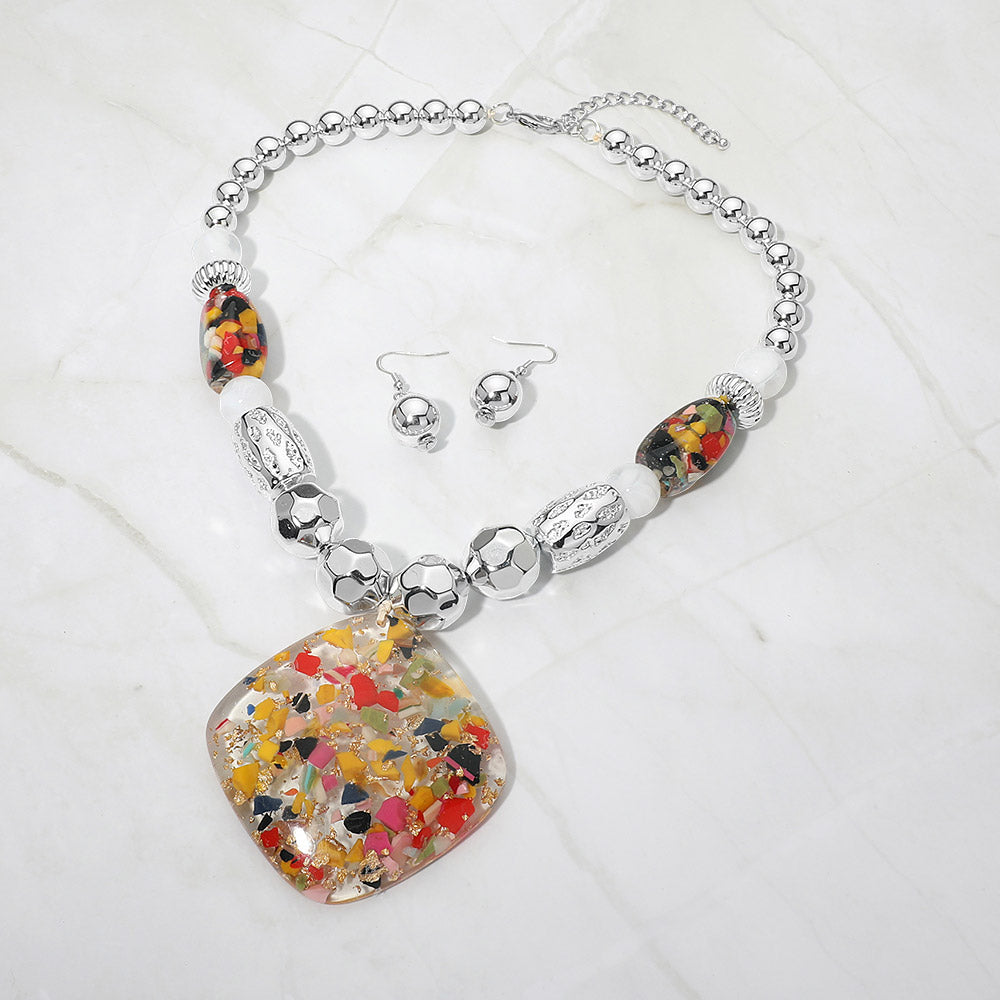Chunky Statement Necklace, Silver Mix