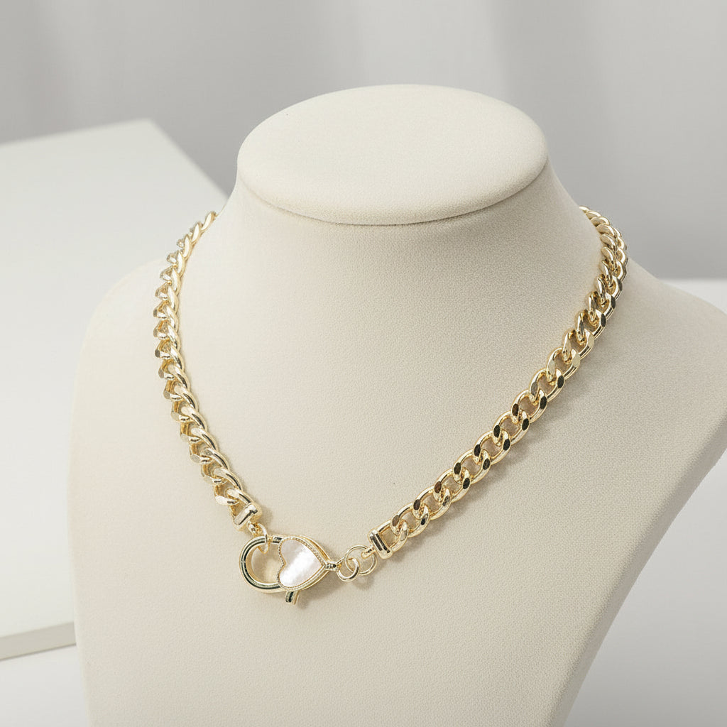 14K Gold Dipped Mother of Pearl Heart Clasp Necklace