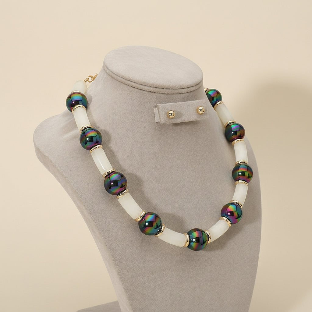 Beaded Necklace Earring Set, Hematite