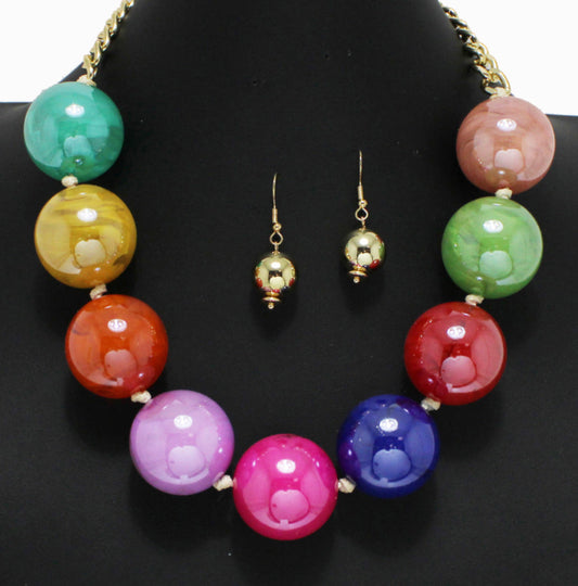Chunky Glass Ball Bead Necklace, Multi
