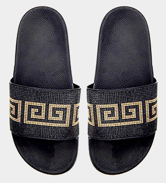 Bling Greek Patterned Slide Sandal Slippers