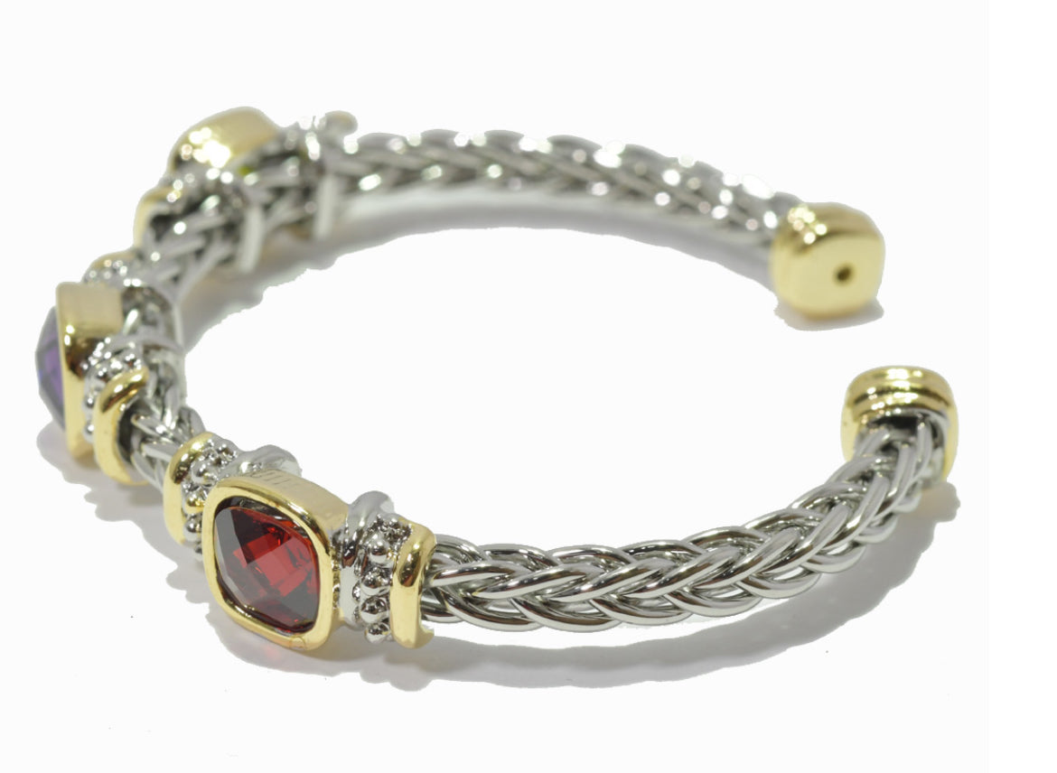 14K Gold Plated Multi Stone Cuff Bangle