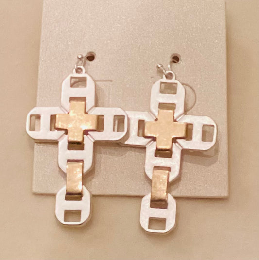 Two Tone Cross Earrings