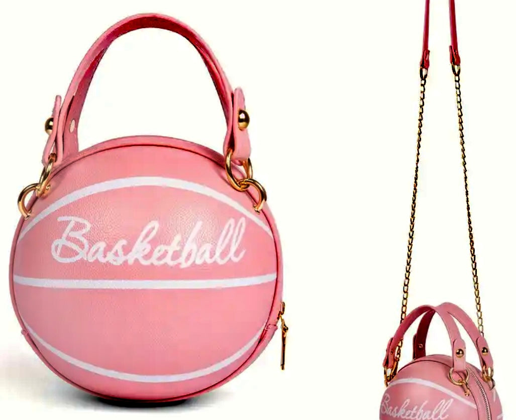 Basketball Shaped Crossbody Bag With Chain Shoulder Strap