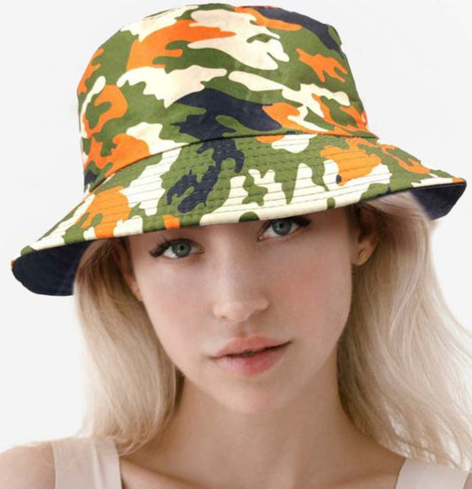 Camouflage Patterned Bucket Hat Reversible