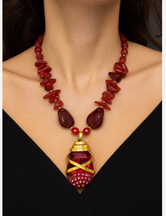 Geometric Statement Necklace, Red