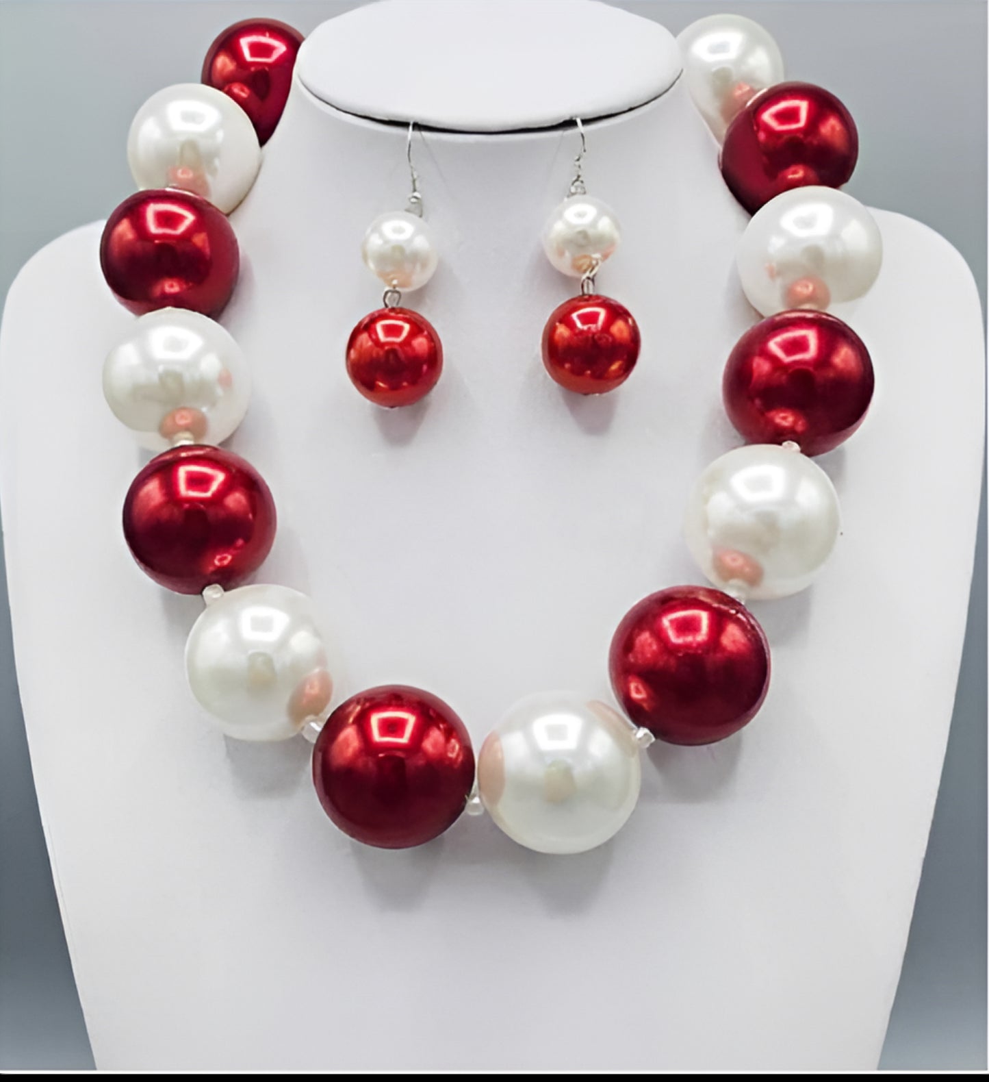 Pearl Necklace Set, Red/White