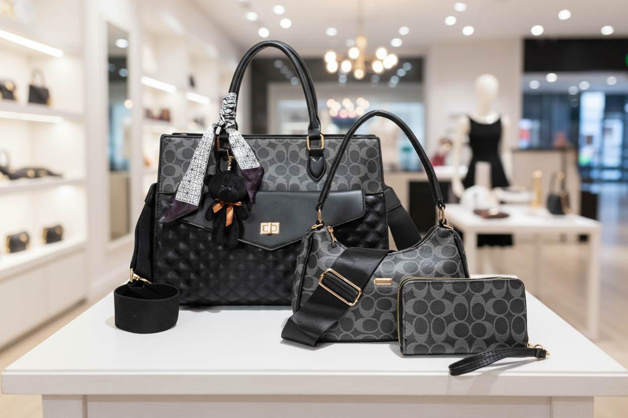 3-in-1 Black Fashion Handbag Set